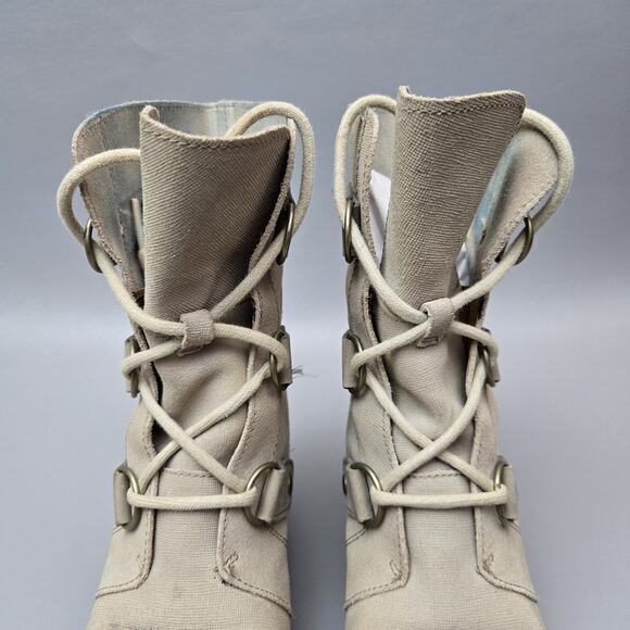 Sorel Joan of Arctic Wedge II Linen Soft Taupe Leather Mid Ankle Booties Size 8 - Picture 9 of 16